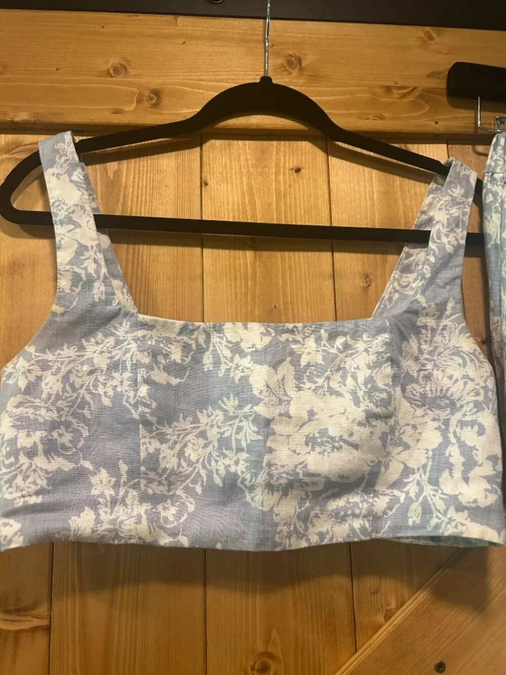 Reformation Pale Blue & Cream Floral Tie-Waist Linen Set (Palm Linen Two Piece)